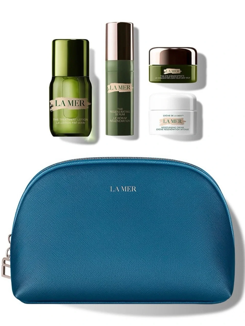 La Mer 4-Piece Hydration Skincare Set with Blue Cosmetic Pouch